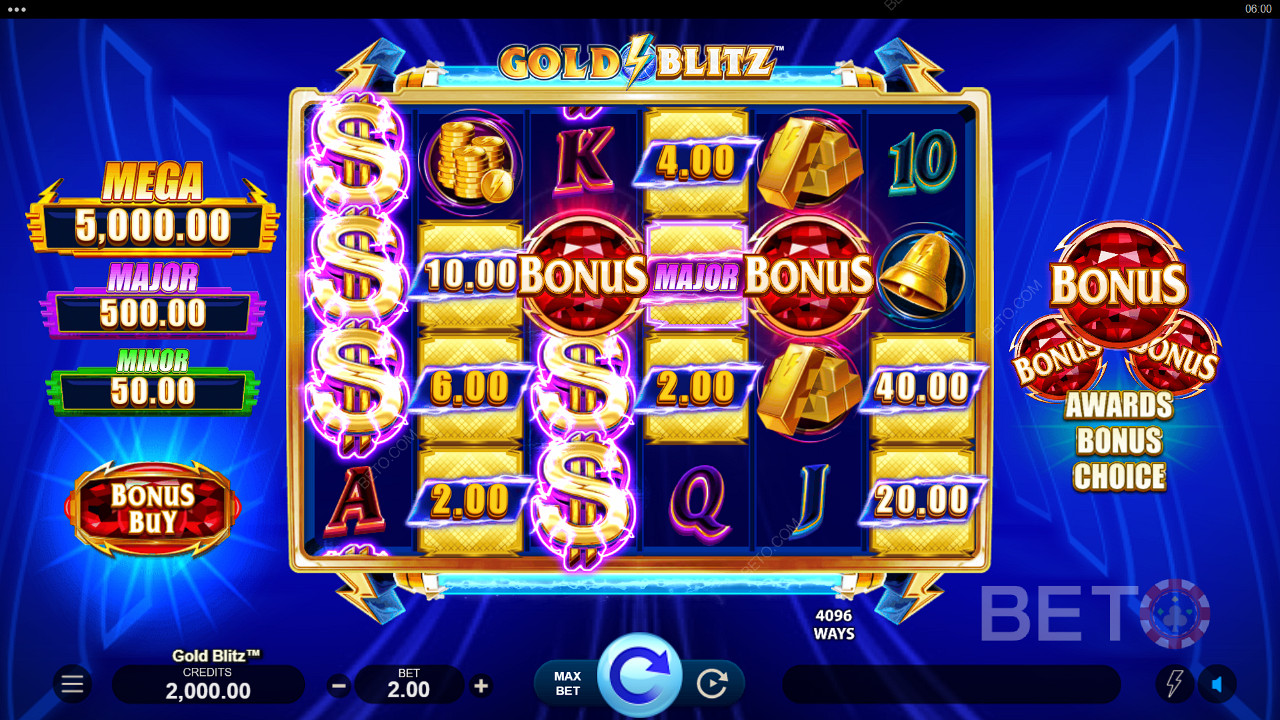 Грошові призи можна виграти в базовій грі в ігровому автоматі Gold Blitz