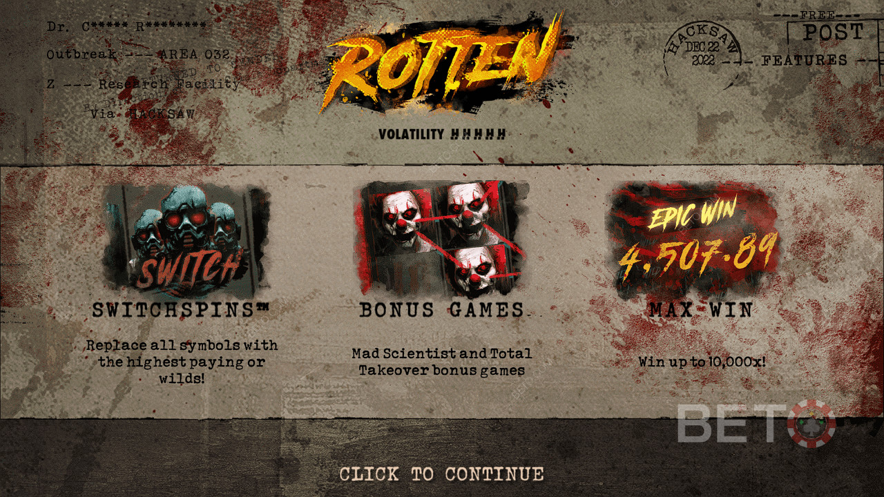 Насолоджуйтеся SwitchSpins, безкоштовними обертаннями та іншими можливостями в слоті Rotten Hacksaw Gaming