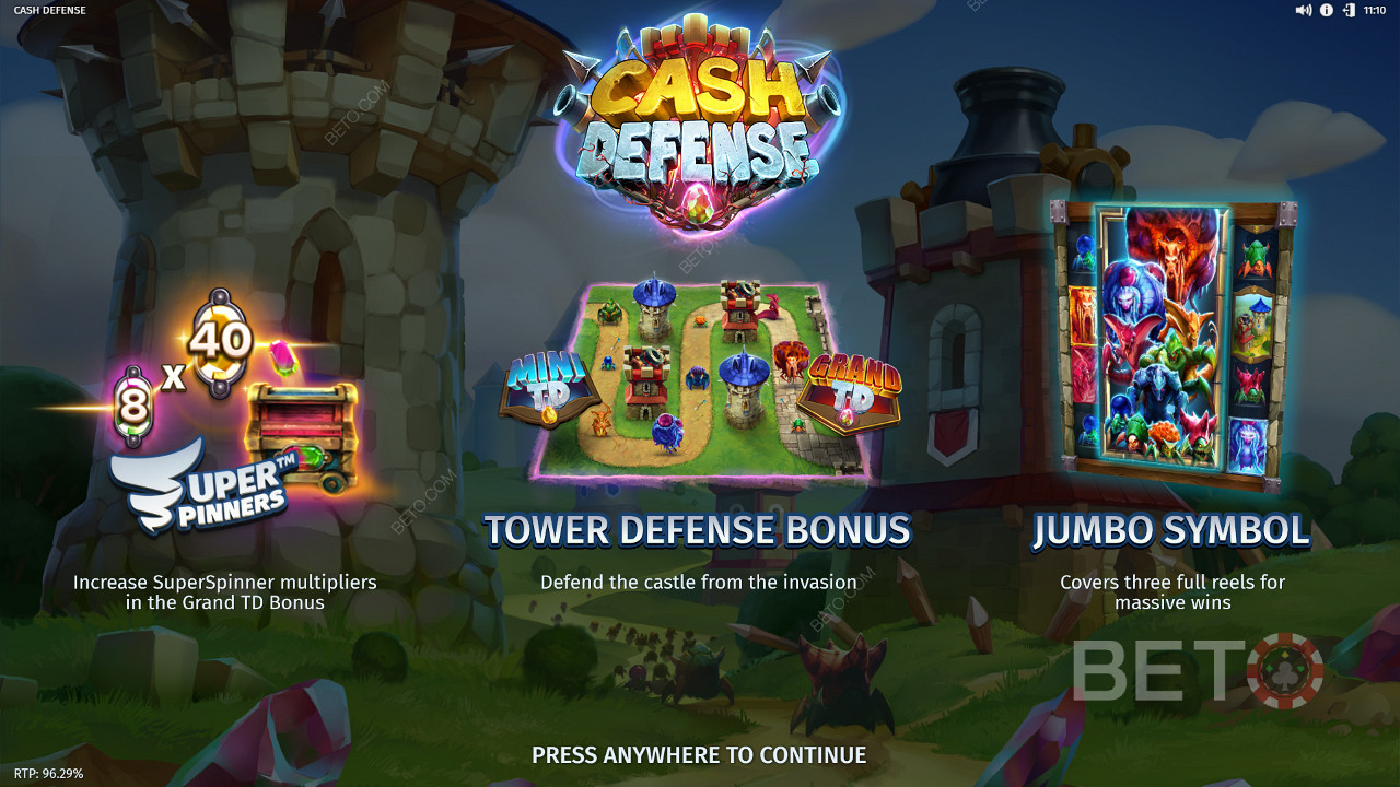 Виграйте 20 000 разів більше ставки в ігровому автоматі Cash Defense!