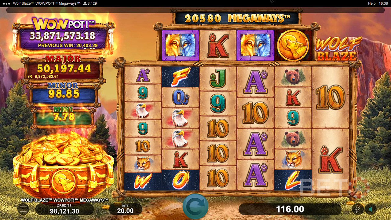 Wolf Blaze WOWPOT! Megaways Грати Безкоштовно