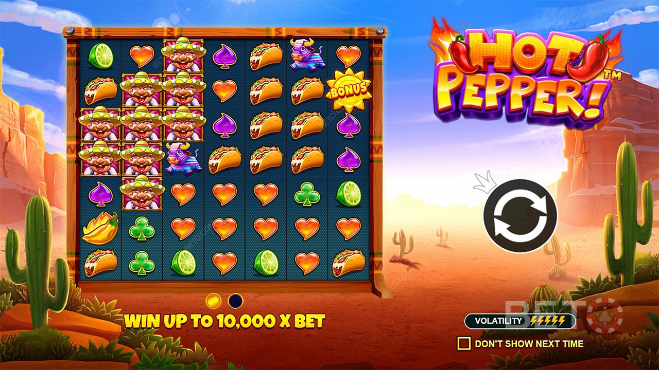 В ігровому автоматі Hot Pepper на вас чекає максимальний виграш у 10 000 разів більше вашої ставки