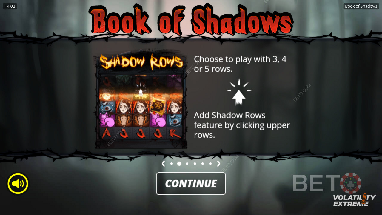Розблокуйте всі 5 рядів або грайте з 3 рядами в ігровому автоматі Book of Shadows