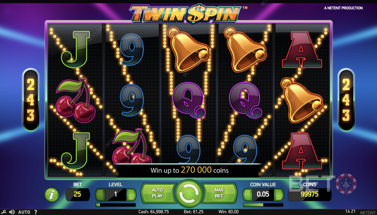 Twin Spin - Простий ігровий процес із такими символами, як дзвіночки, вишні та інші символи