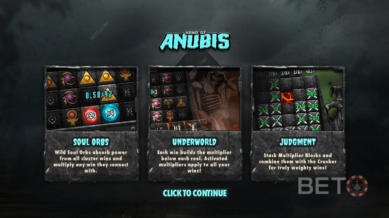 Насолоджуйтеся 3 видатними функціями в онлайн-слоті Hand of Anubis