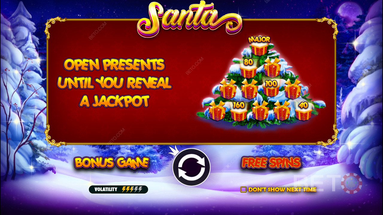 В онлайн-слоті Santa в бонусній грі є грошові призи та джекпоти
