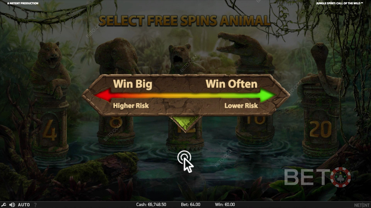 Виберіть тварину під час безкоштовних обертань у Jungle Spirit: Call of the Wild