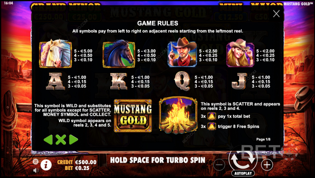 Правила гри в онлайн слот Mustang Gold
