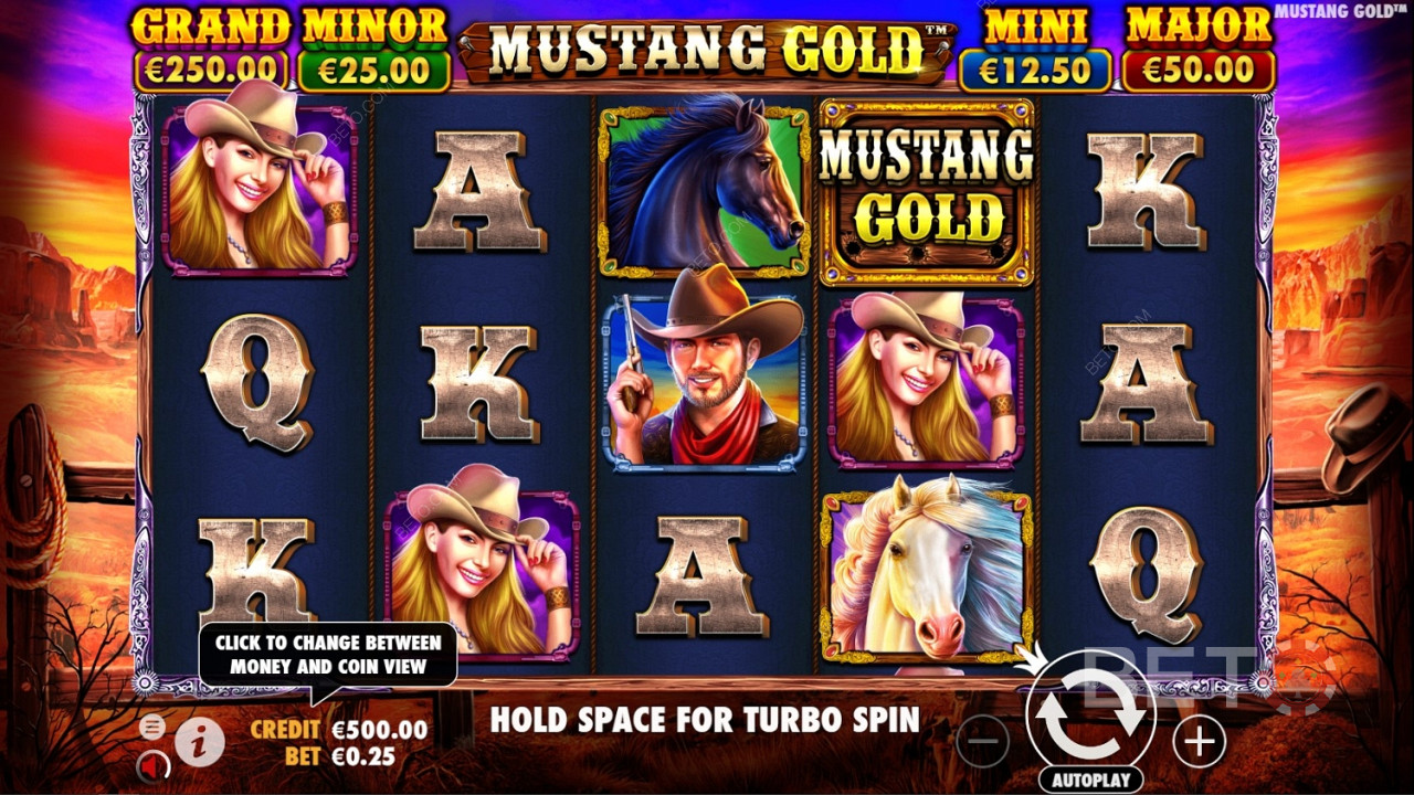 Дикий символ - це логотип гри в онлайн-слоті Mustang Gold