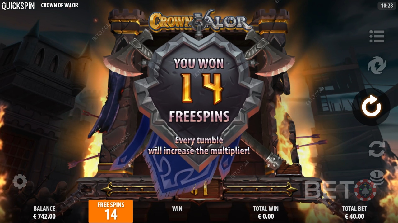 Виграйте 15,619 разів більше вашої ставки у відеослоті Crown of Valor!