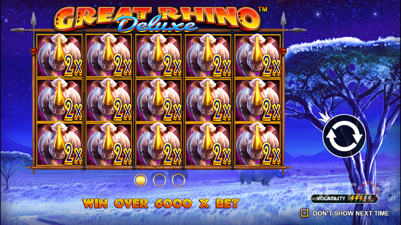 Виграйте 6,242-кратний розмір ставки у слоті Great Rhino Deluxe!