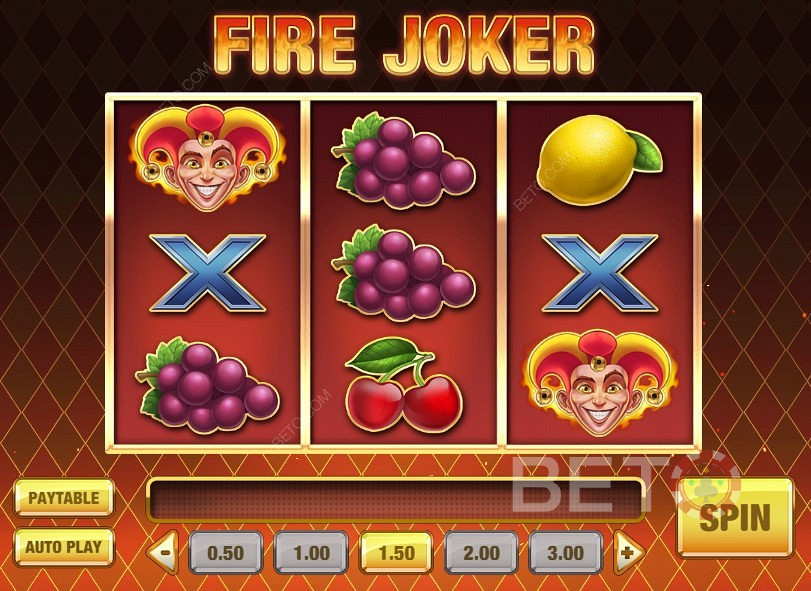 Класичний дизайн і класичні символи фруктових автоматів у Fire Joker