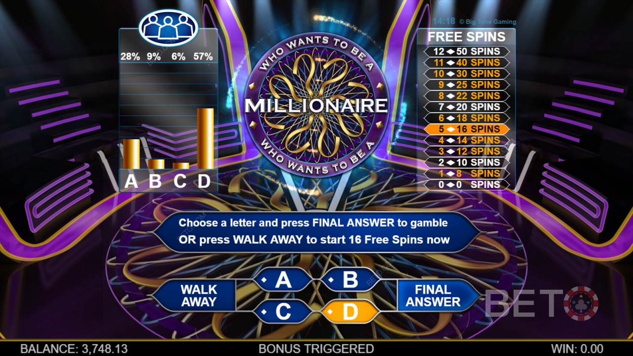 Who Wants To Be A Millionaire Megaways - Час спливає, запитайте у глядачів або зателефонуйте другу, чи хочете ви стати наступним мільйонером!