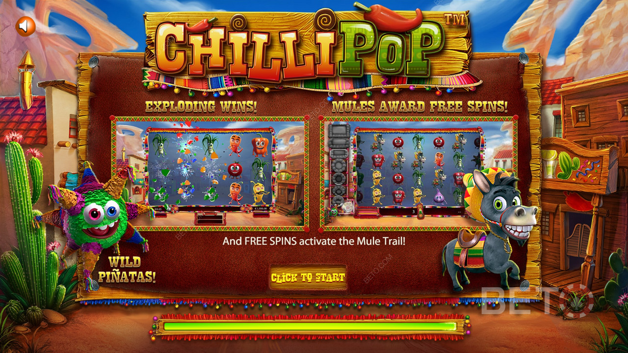 Вступний екран ігрового автомата ChilliPop на мексиканську тематику