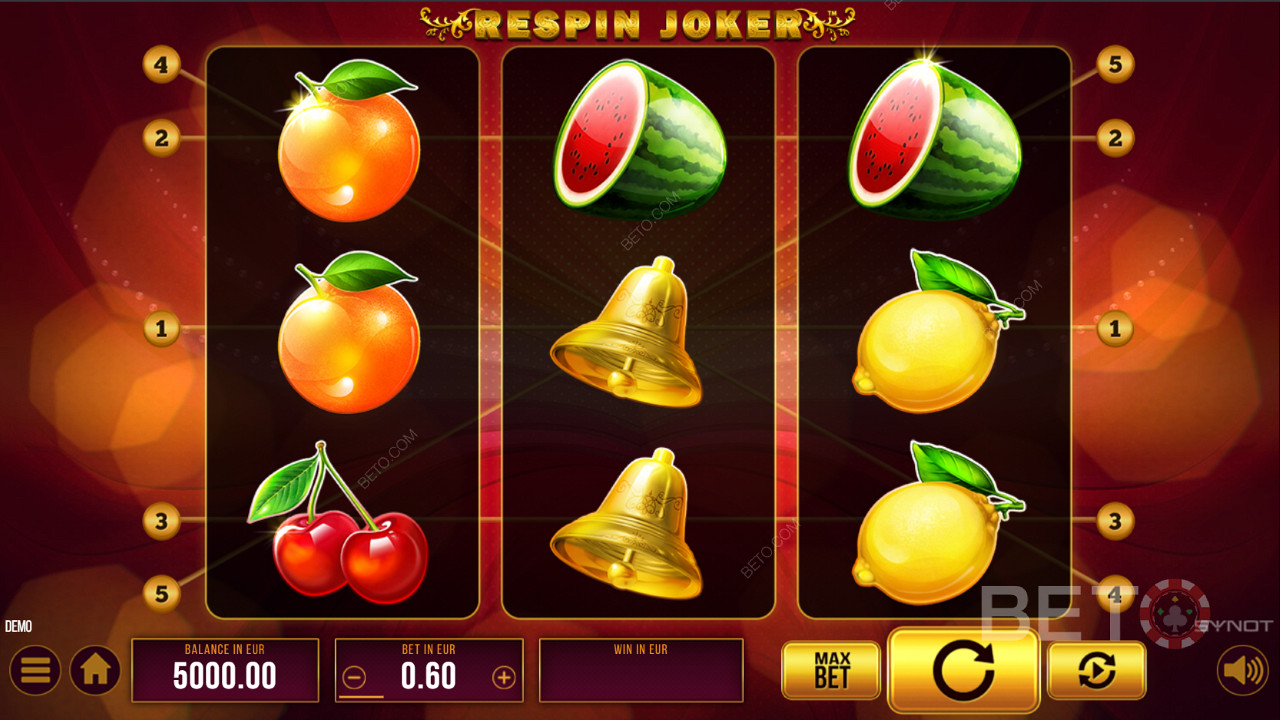 Насолоджуйтеся класичним дизайном у безкоштовному ігровому автоматі Respin Joker від SYNOT Games