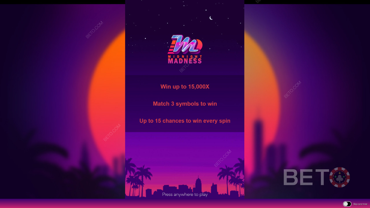 Початковий екран Midnight Madness з інформацією про ігровий процес
