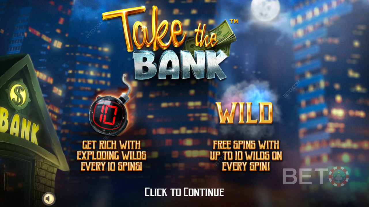 Вступний екран Take The Bank - Розбагатійте з вибуховими Wilds