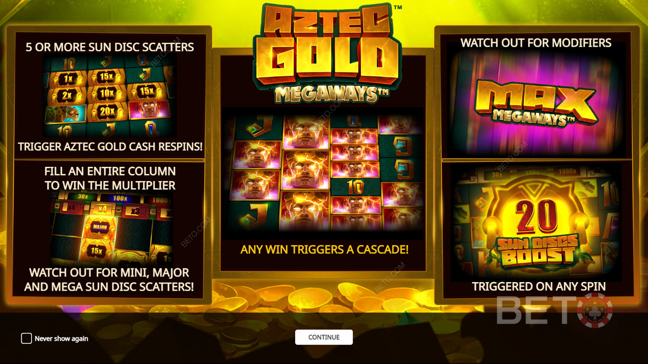 Насолоджуйтеся кількома потужними бонусними функціями в ігровому автоматі Aztec Gold Megaways