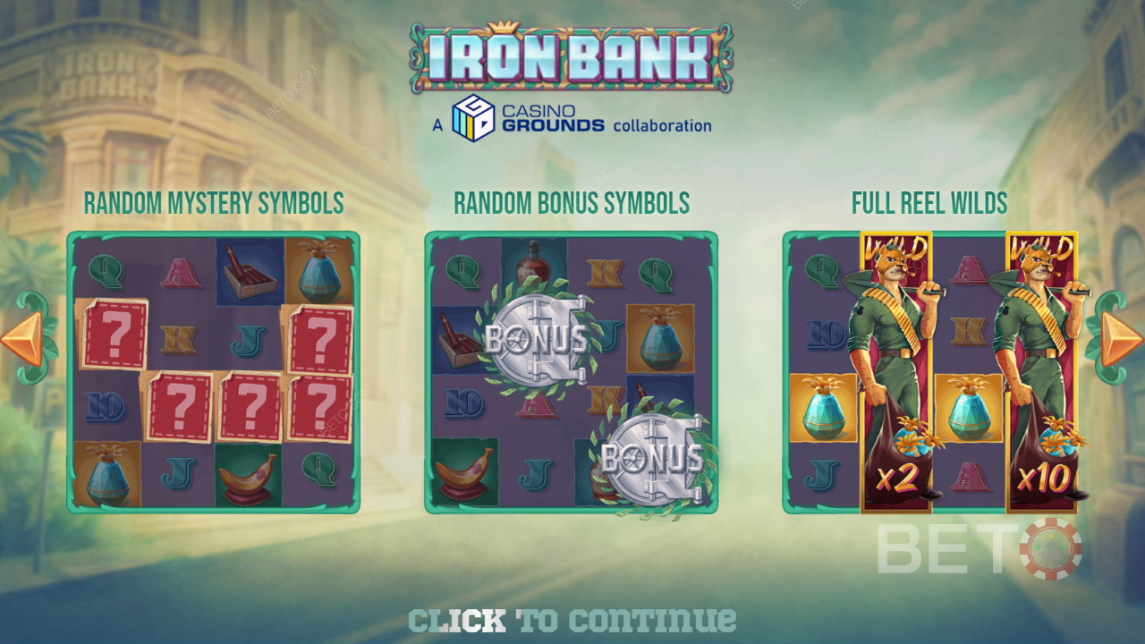 Насолоджуйтеся потужними функціями в базовому слоті в ігровому автоматі Iron Bank