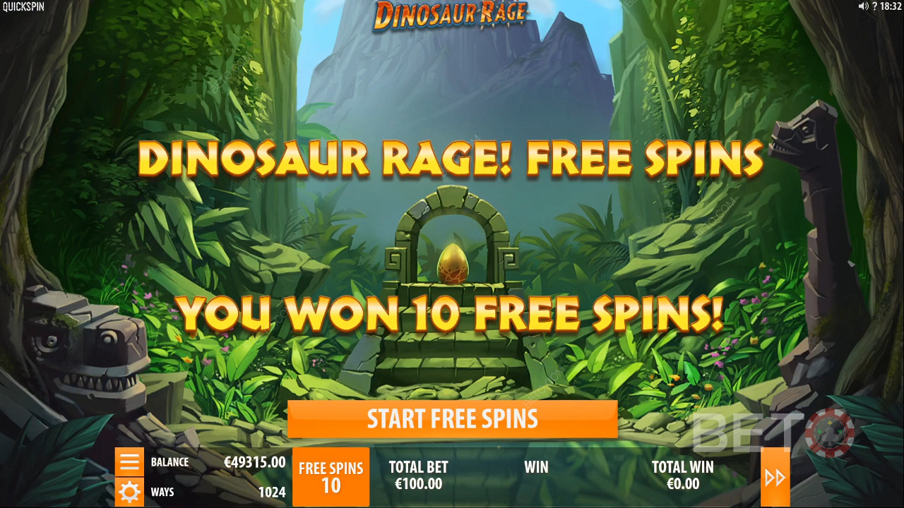 Виграш безкоштовних обертань у Dinosaur Rage