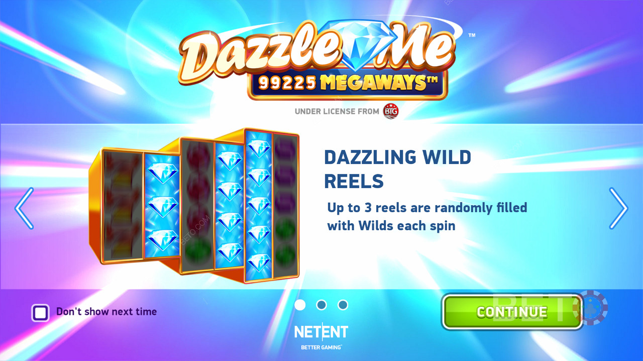 Вступний екран програми Dazzle Me Megaways