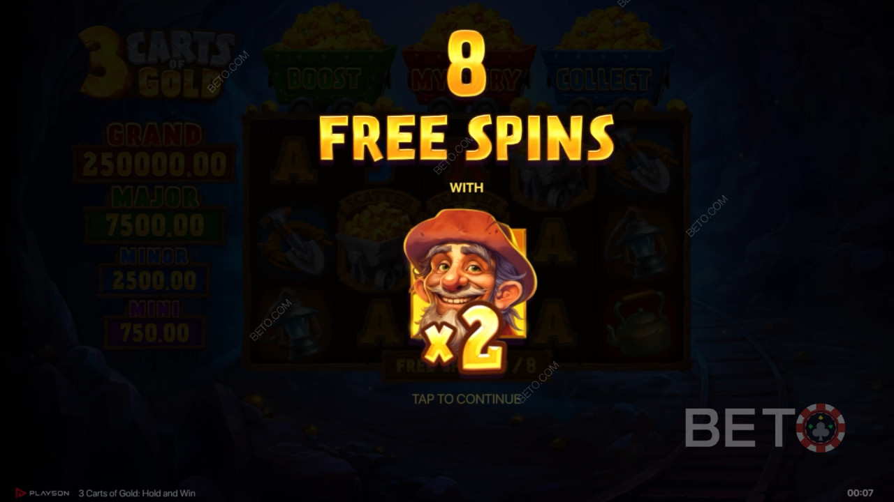 Виграйте 5,000-кратний розмір ставки в слоті 3 Carts of Gold: Hold and Win!