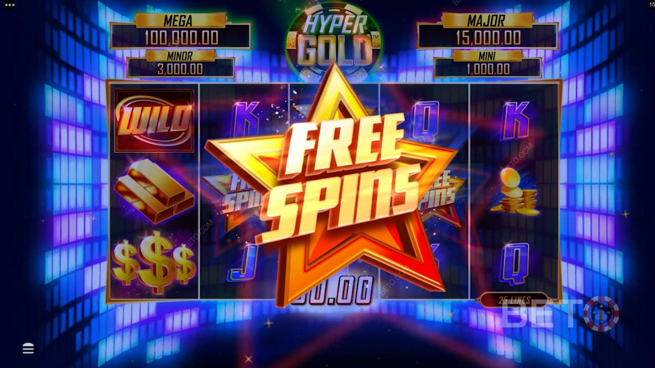 Отримуйте безкоштовні обертання, щоб виграти величезні суми в слоті Hyper Gold