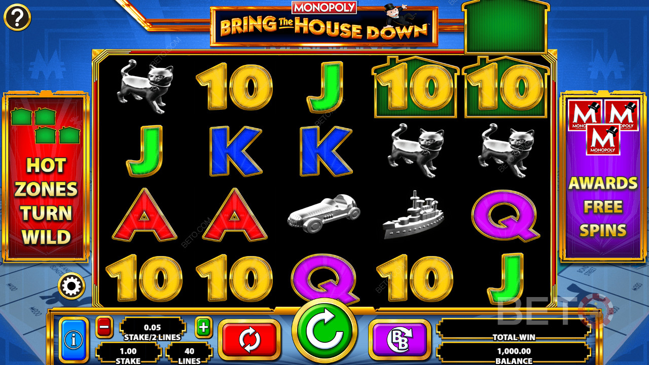 Monopoly Bring the House Down - випробувати цілу низку бонусів, безкоштовних обертань та ігрових дій