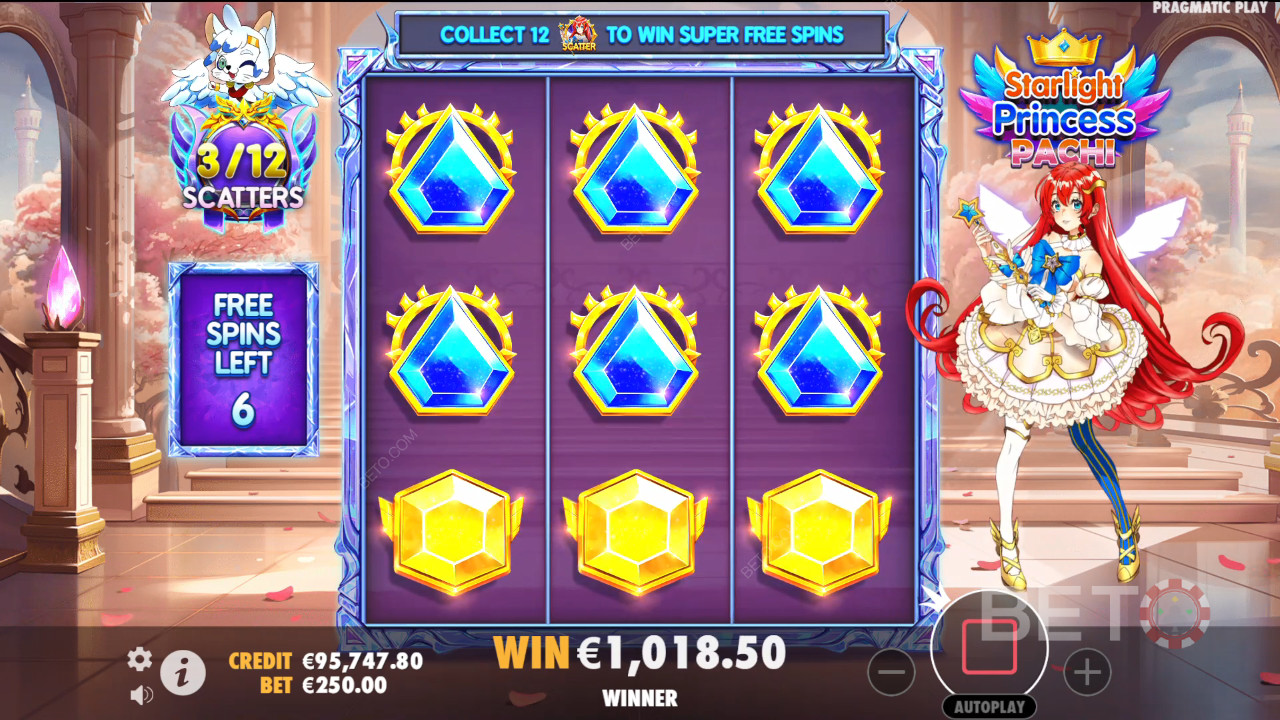 Функції бонусу пояснюються в Starlight Princess Пачі від Pragmatic Play