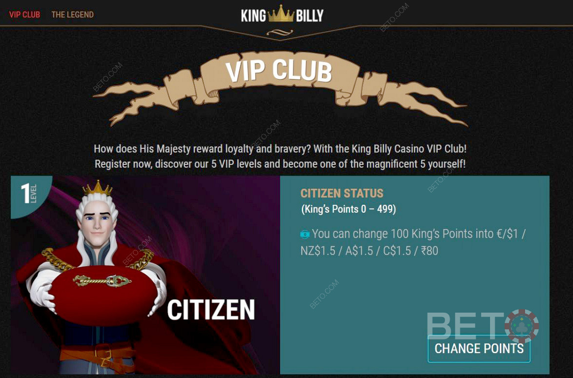 Почніть з рівня громадянина VIP-клубу King Billy