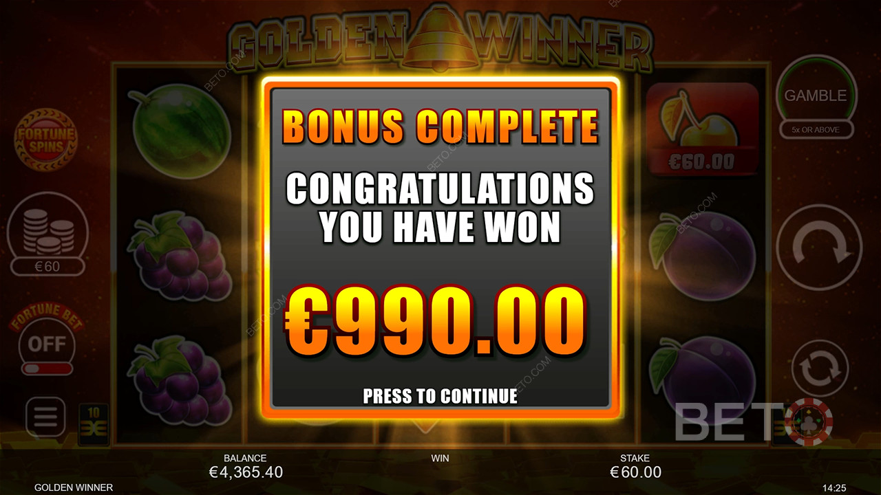 Виграйте у 2,500 разів більше вашої ставки в ігровому автоматі Golden Winner!