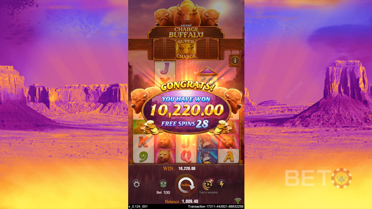 Виграйте 20 000 разів більше вашої ставки в ігровому автоматі Charge Buffalo-Ascent!