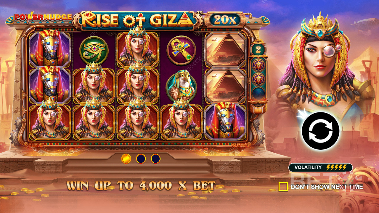 Вигравайте до 4,000 разів більше вашої ставки в онлайн-слоті Rise of Giza PowerNudge