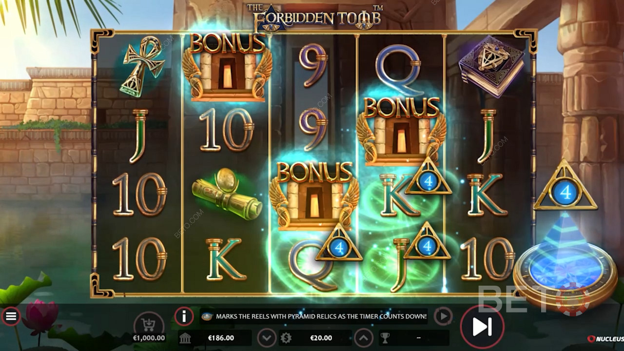 Активуйте безкоштовні обертання з 5-10 дикими символами у відеогрі The Forbidden Tomb за допомогою Nucleus Gaming