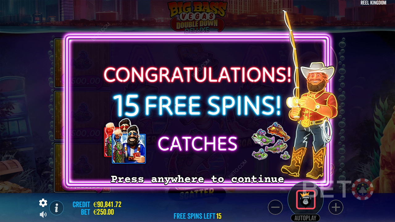 Пояснення бонусних функцій у Big Bass Vegas Double Down Deluxe від Reel Kingdom