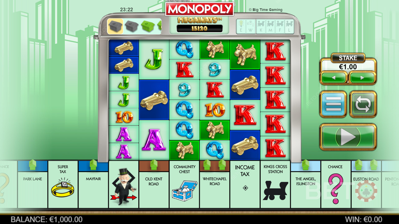 Ігрова сітка Megaways в Monopoly Megaways