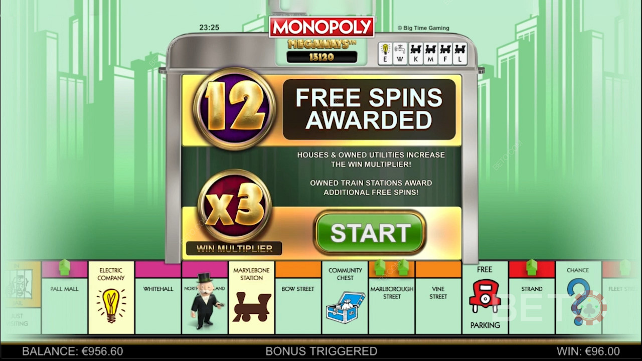 Функція безкоштовних обертань та інші бонуси в Monopoly Megaways