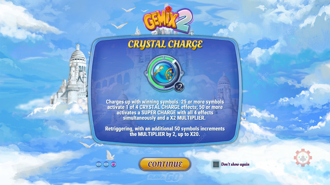 Заряджайте лічильник виграшними символами та запускайте ефекти Crystal Charge у слоті Gemix 2