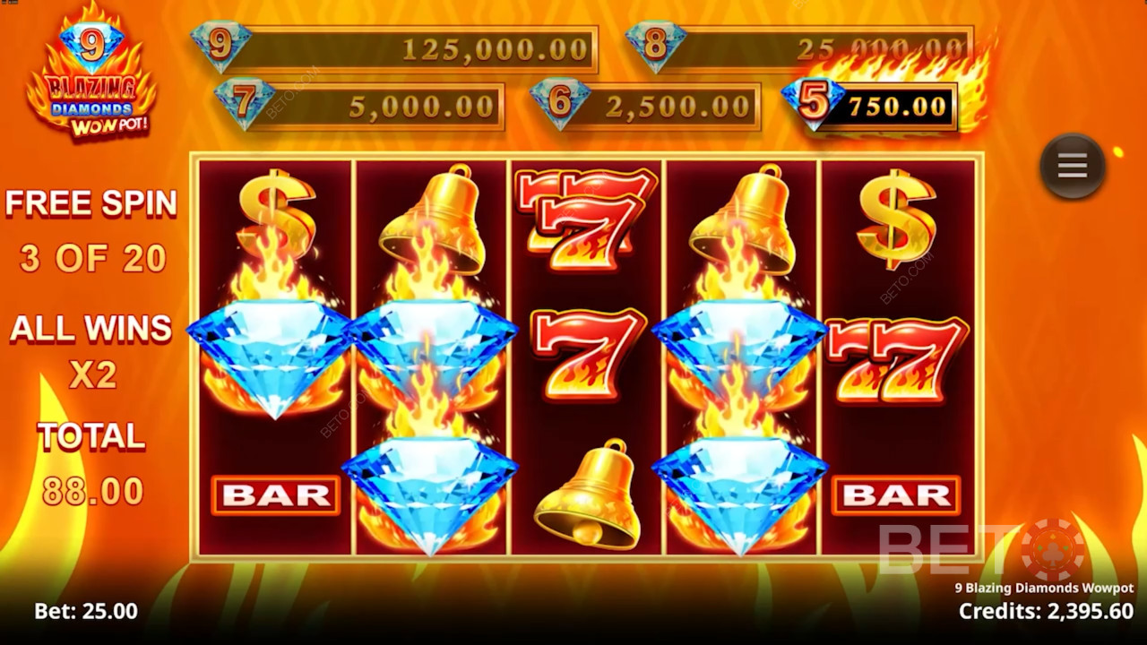 9 Blazing Diamonds Wowpot Огляд BETO Slots