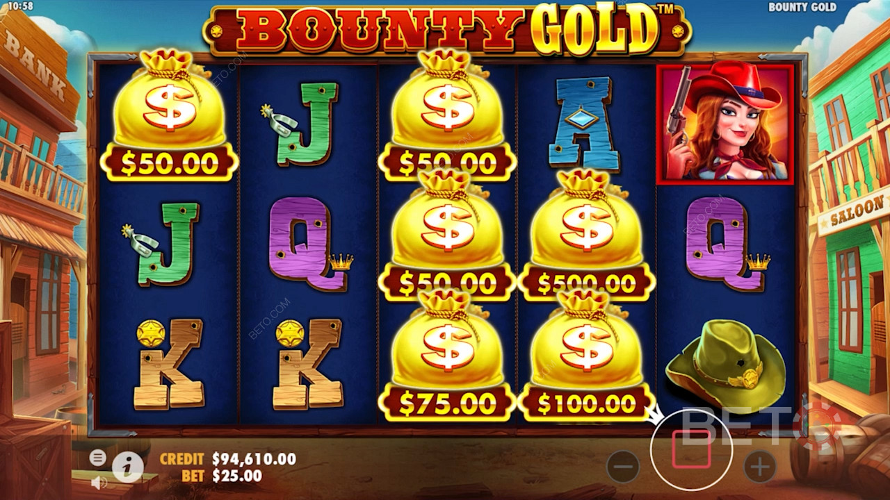 Символи грошових мішків на сітці Bounty Gold