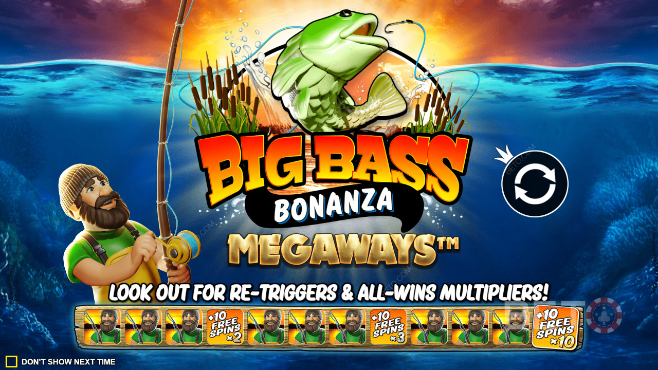 Насолоджуйтесь ретригерами безкоштовних обертань з множниками виграшу в Big Bass Bonanza Megaways слот
