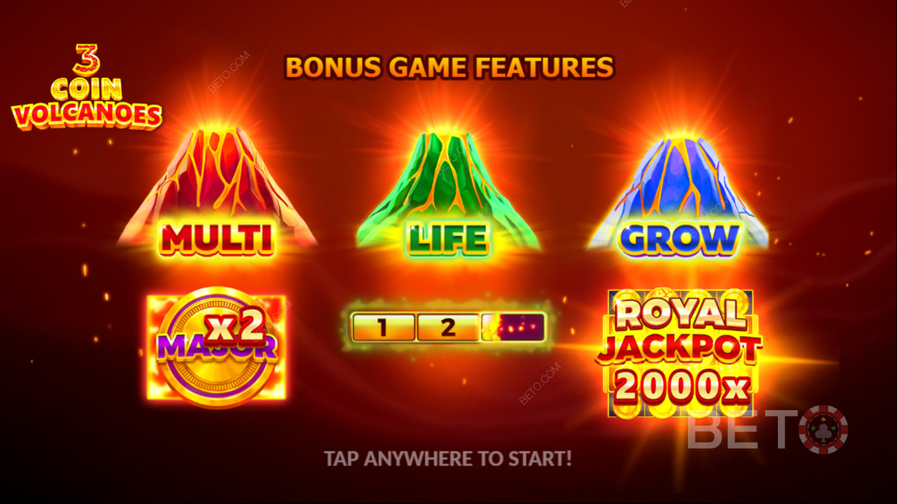 Виграйте у 2 000 разів більше вашої ставки в онлайн-слоті 3 Coin Volcanoes!