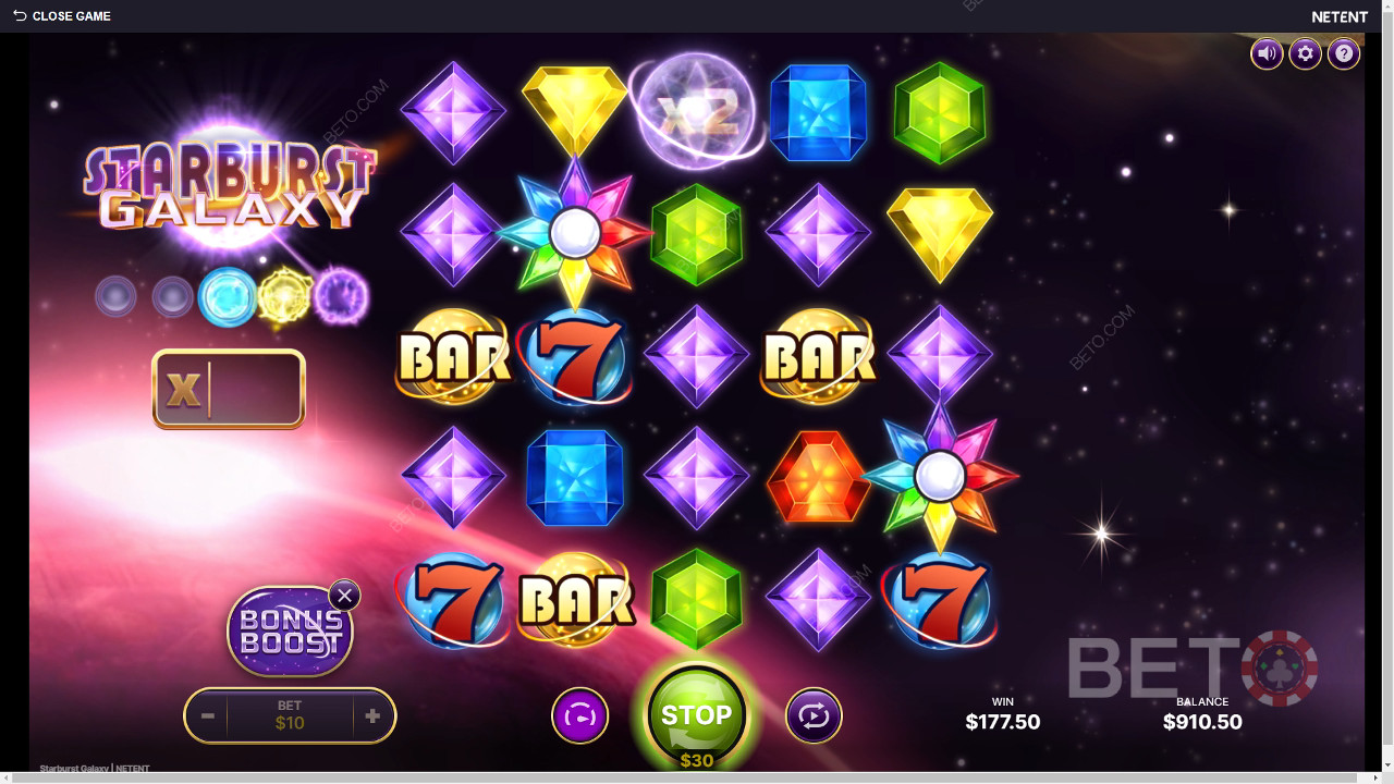 Starburst Огляд Galaxy від BETO Slots