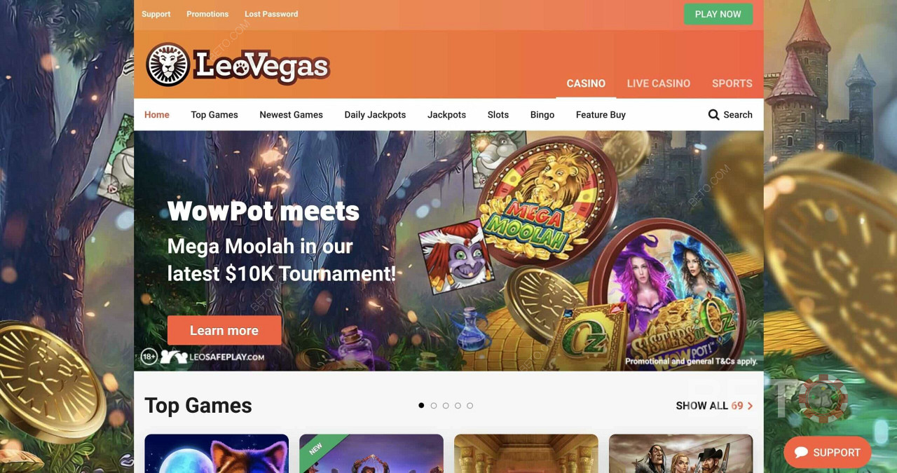 LeoVegas - впізнаване та красиве казино