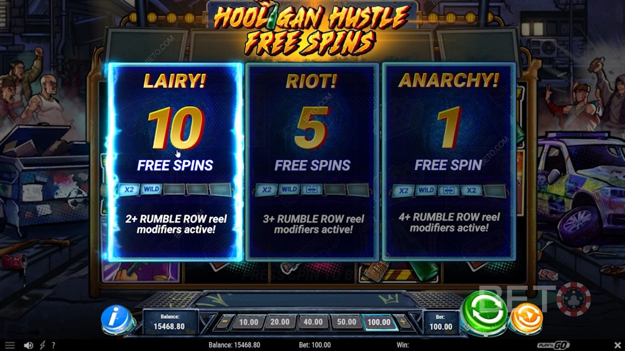 Виберіть тип безкоштовних обертань в ігровому автоматі Hooligan Hustle