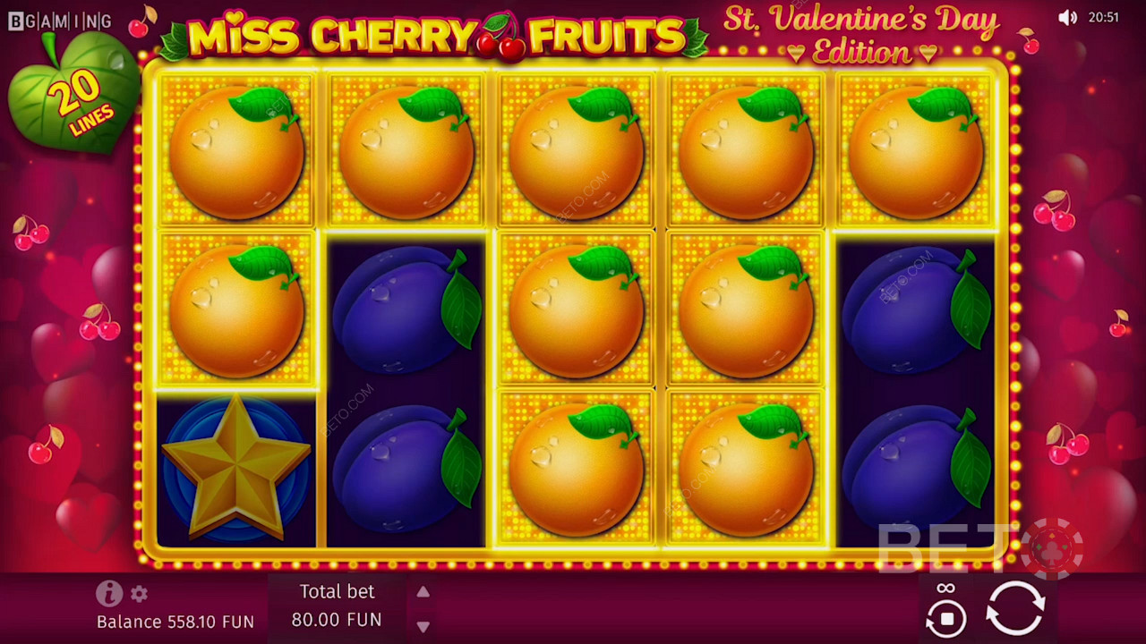 Безліч помаранчевих символів у слоті Miss Cherry Fruits