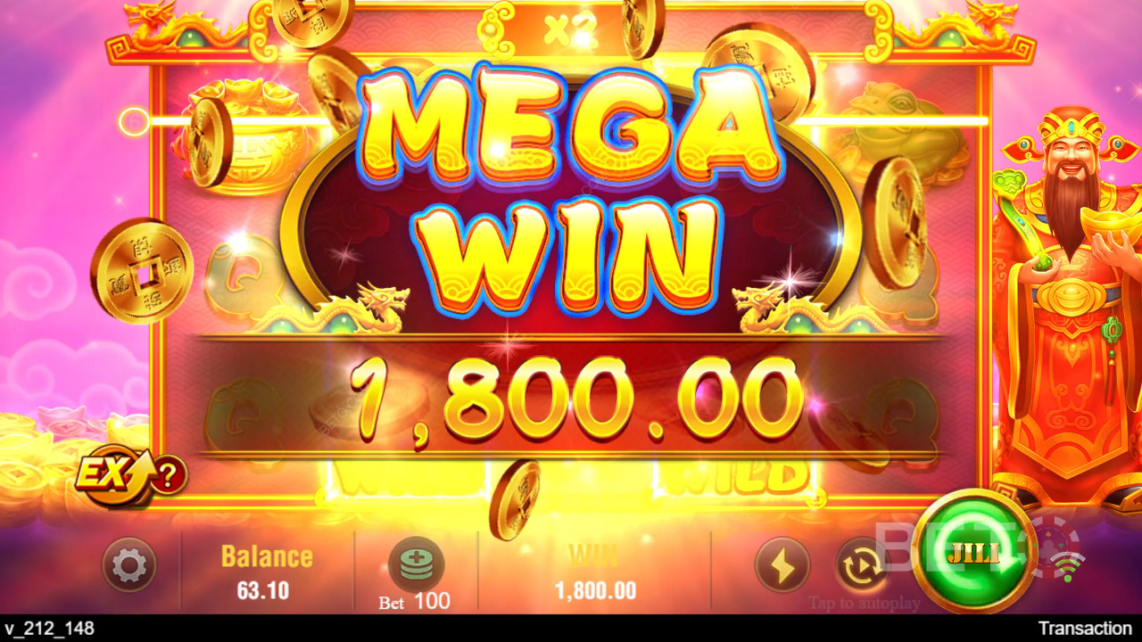 Виграйте 6,750 разів більше вашої ставки в ігровому автоматі Jili Caishen!