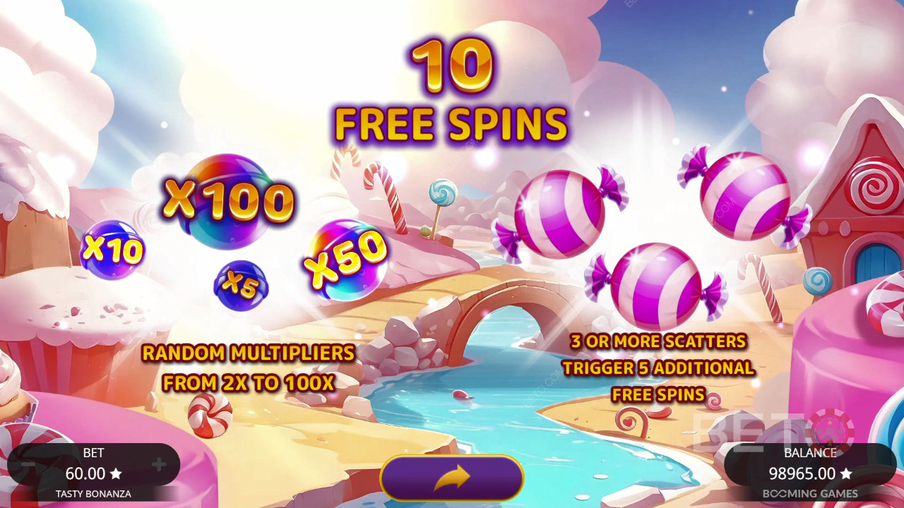 Виграйте 6,500 разів більше вашої ставки в ігровому автоматі Tasty Bonanza!