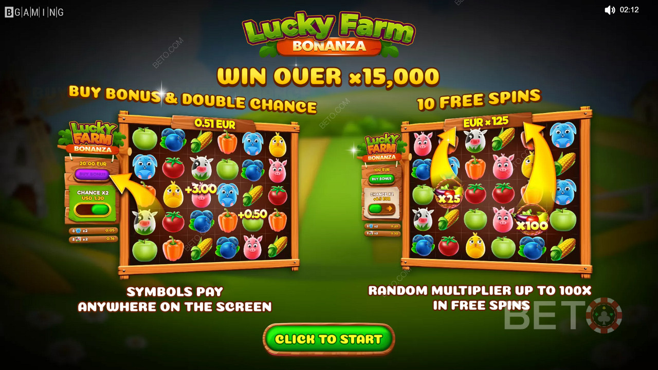 Насолоджуйтеся множниками, подвійними шансами та безкоштовними обертаннями в грі казино Lucky Farm Bonanza