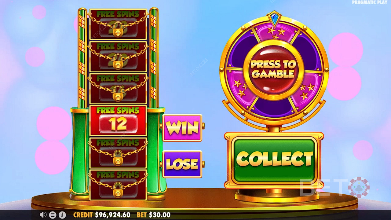 Обертайте колесо в грі Gamble Feature, щоб активувати бонусні безкоштовні обертання