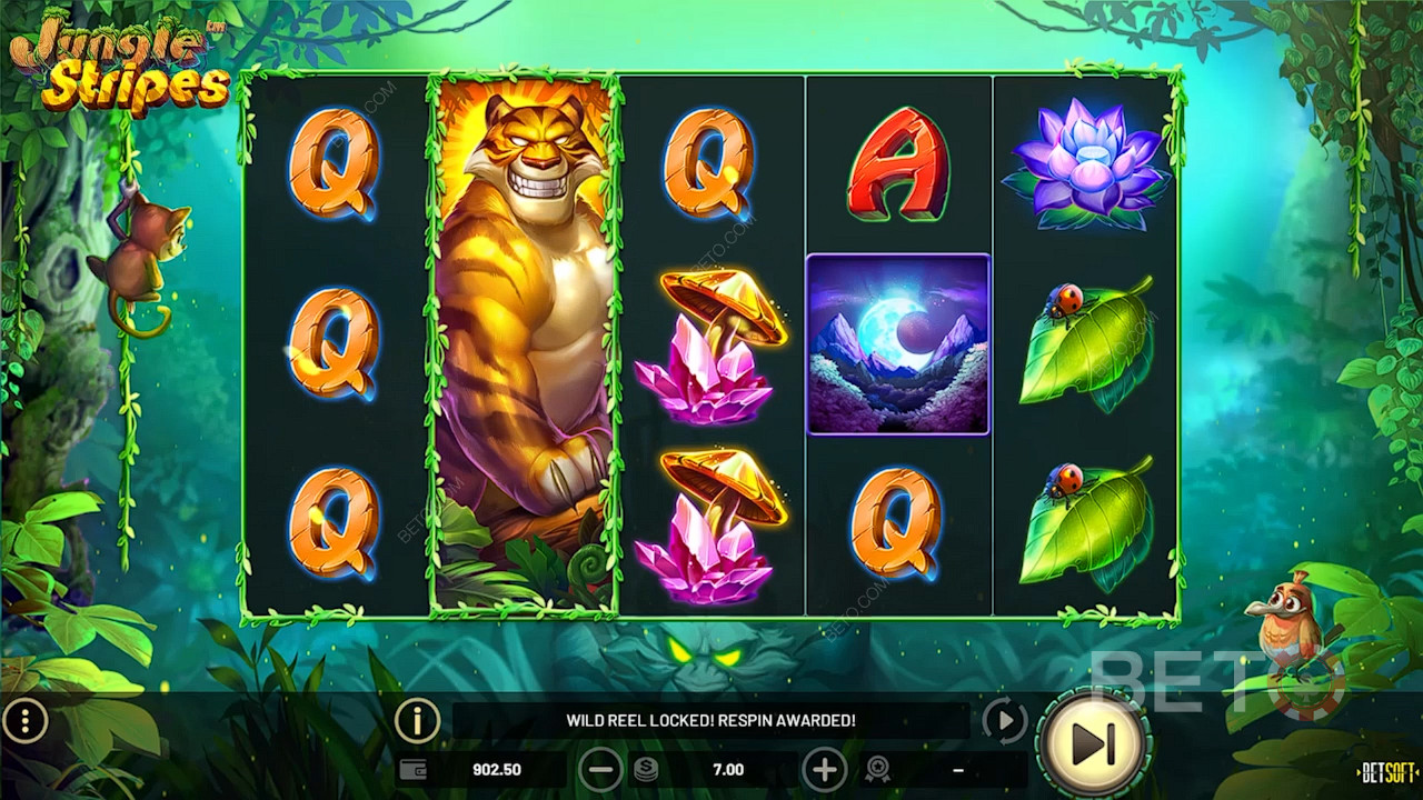 Дикі символи Jungle King Wilds дарують великі виграші завдяки респінам в ігровому автоматі Jungle Stripes